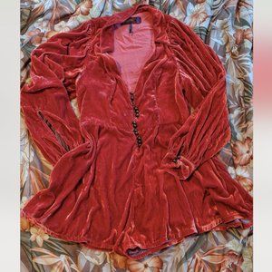 Free People Red Orange Velour Romper
